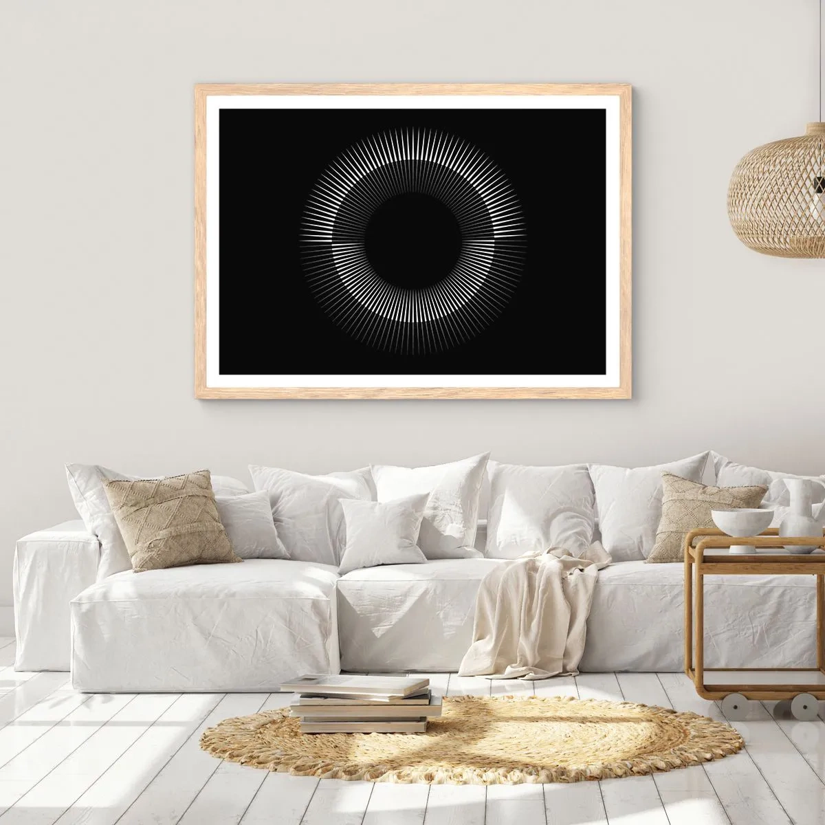 Poster in einem Rahmen aus heller Eiche - Schwarze Sonne - 70x50 cm