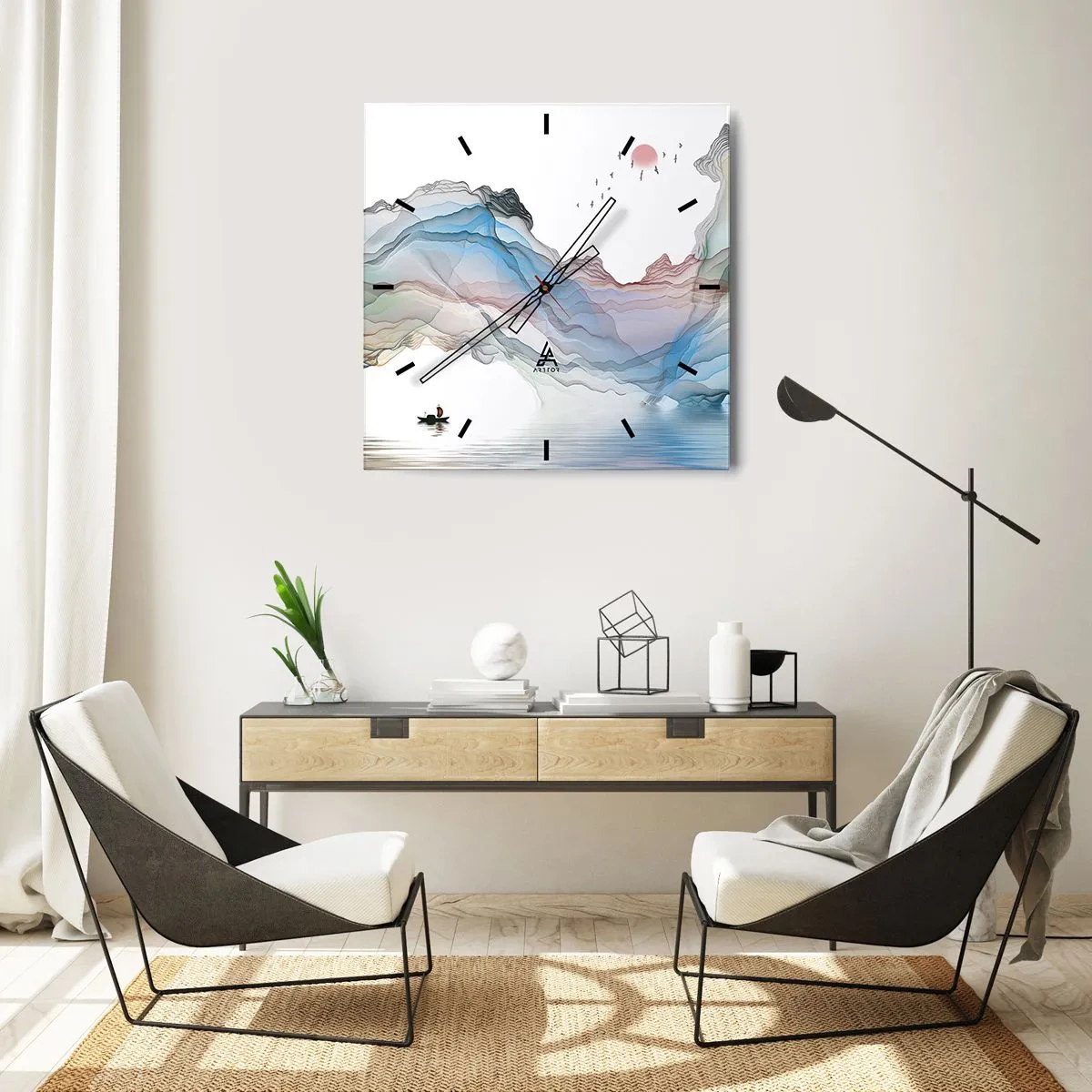 Wanduhr - Glasuhr - Zu den Kristallbergen - 40x40 cm