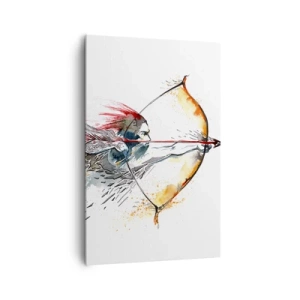 Bild auf Leinwand - Leinwandbild - Dynamisches Aquarell eines Kriegers mit Pfeil und Bogen - 80x120cm - Mythischer Krieger mit feurigem Bogen - Moderne Wanddekoration für Wohnzimmer und Schlafzimmer ARTTOR