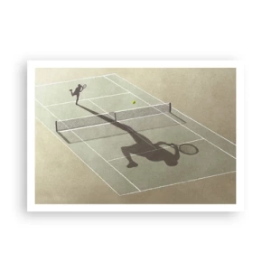 Poster - Der Schatten eines Tennisspielers auf dem Platz während eines Tennisspiels - 100x70cm - Überwinde dich selbst - Moderne Wanddekoration für Wohnzimmer und Schlafzimmer ARTTOR