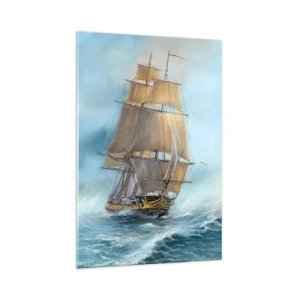 Glasbild - Bild auf glas - Ein Segelschiff auf stürmischer See - 70x100cm - Über die Wellen gleiten - Moderne Wanddekoration für Wohnzimmer und Schlafzimmer ARTTOR