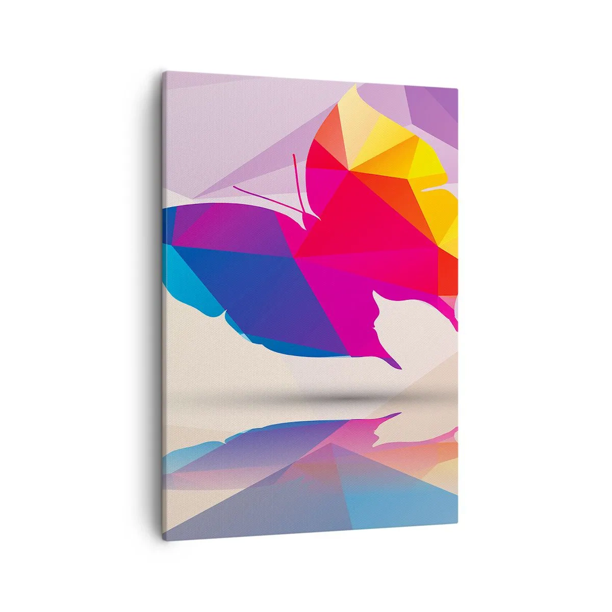 Bild auf Leinwand - Leinwandbild - Geometrische Schmetterlingssilhouette in leuchtenden Farben - 50x70cm - Regenbogenschmetterling - Moderne Wanddekoration für Wohnzimmer und Schlafzimmer ARTTOR