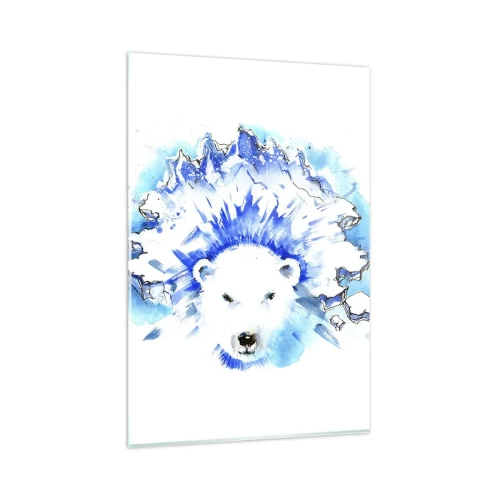 Glasbild - Bild auf glas - Künstlerische Aquarellmalerei eines Eisbären mit eisigem Motiv - 80x120cm - Der König der Arktis in einer Eiskrone - Moderne Wanddekoration für Wohnzimmer und Schlafzimmer ARTTOR