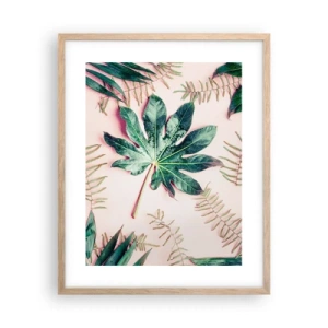 Poster in einem Rahmen aus heller Eiche - Eine Studie von Grün auf einem rosa Hintergrund - 40x50 cm