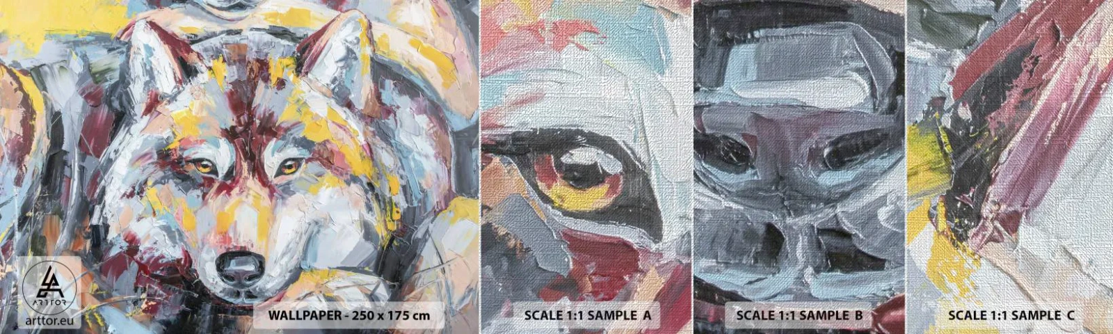 Fototapeten Muster Premium Canvas - Seelenfrieden unter den Lieben - Abstraktion, Wolf, Malerei - 100x30 cm