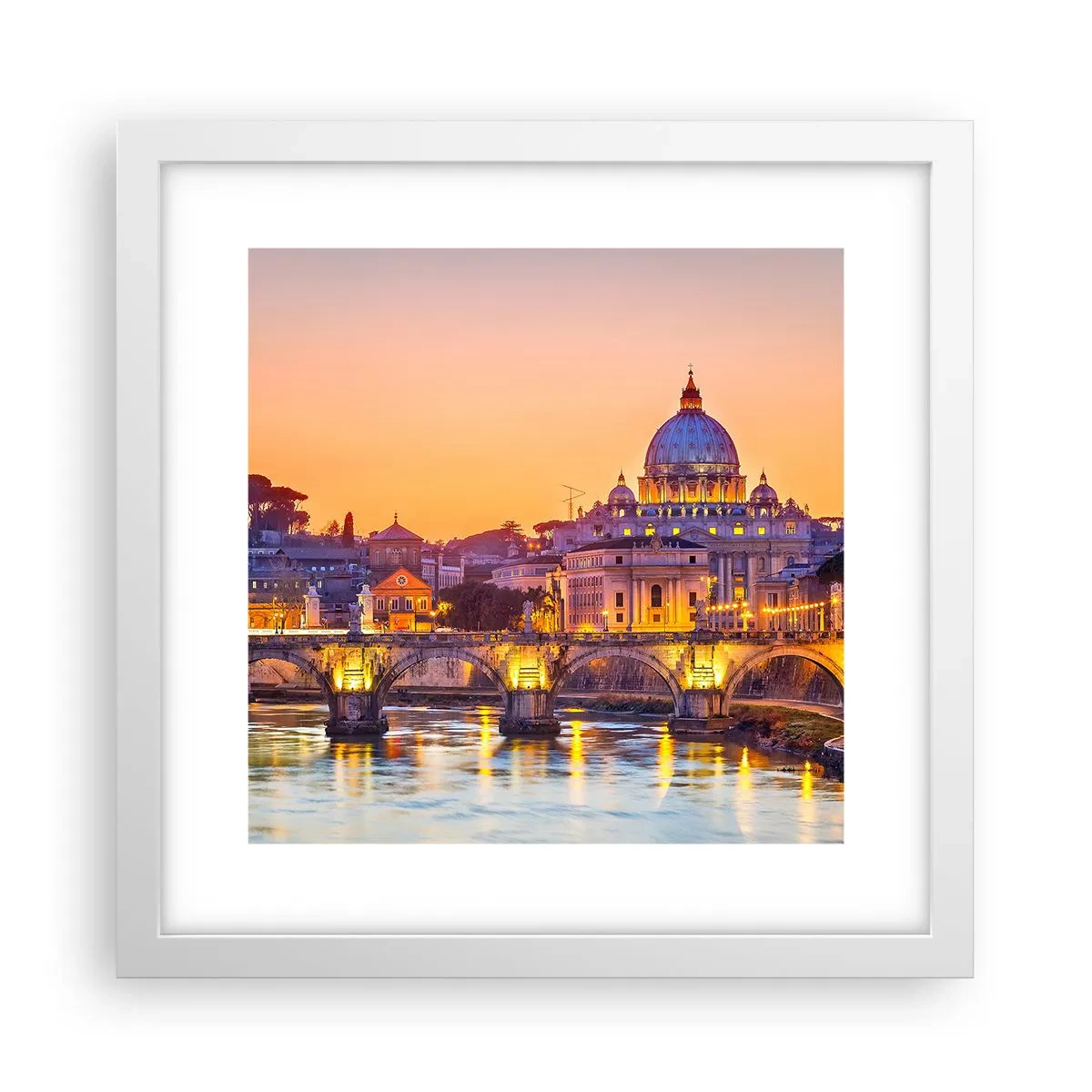 Poster in einem weißen Rahmen - Sonnenuntergang über der ewigen Stadt - 30x30 cm