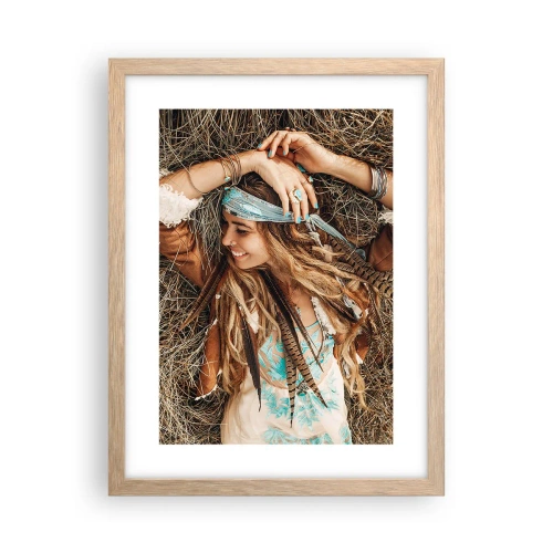 Poster in einem Rahmen aus heller Eiche - Auf dem Weg in den Sommer der Liebe - 30x40 cm
