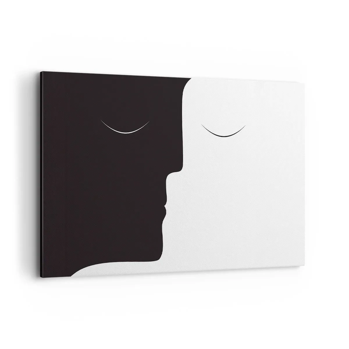 Bild auf Leinwand - Leinwandbild - Eine minimalistische Silhouette zweier Gesichter in Kontrastfarben. - 100x70cm - Einheit der Gegensätze - Moderne Wanddekoration für Wohnzimmer und Schlafzimmer ARTTOR