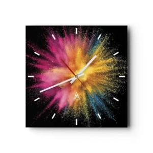 Wanduhr - Glasuhr - Bunte Pulverexplosion auf schwarzem Hintergrund - 30x30cm - Die Geburt der Farben - Moderne Wanddekoration für Wohnzimmer und Schlafzimmer ARTTOR