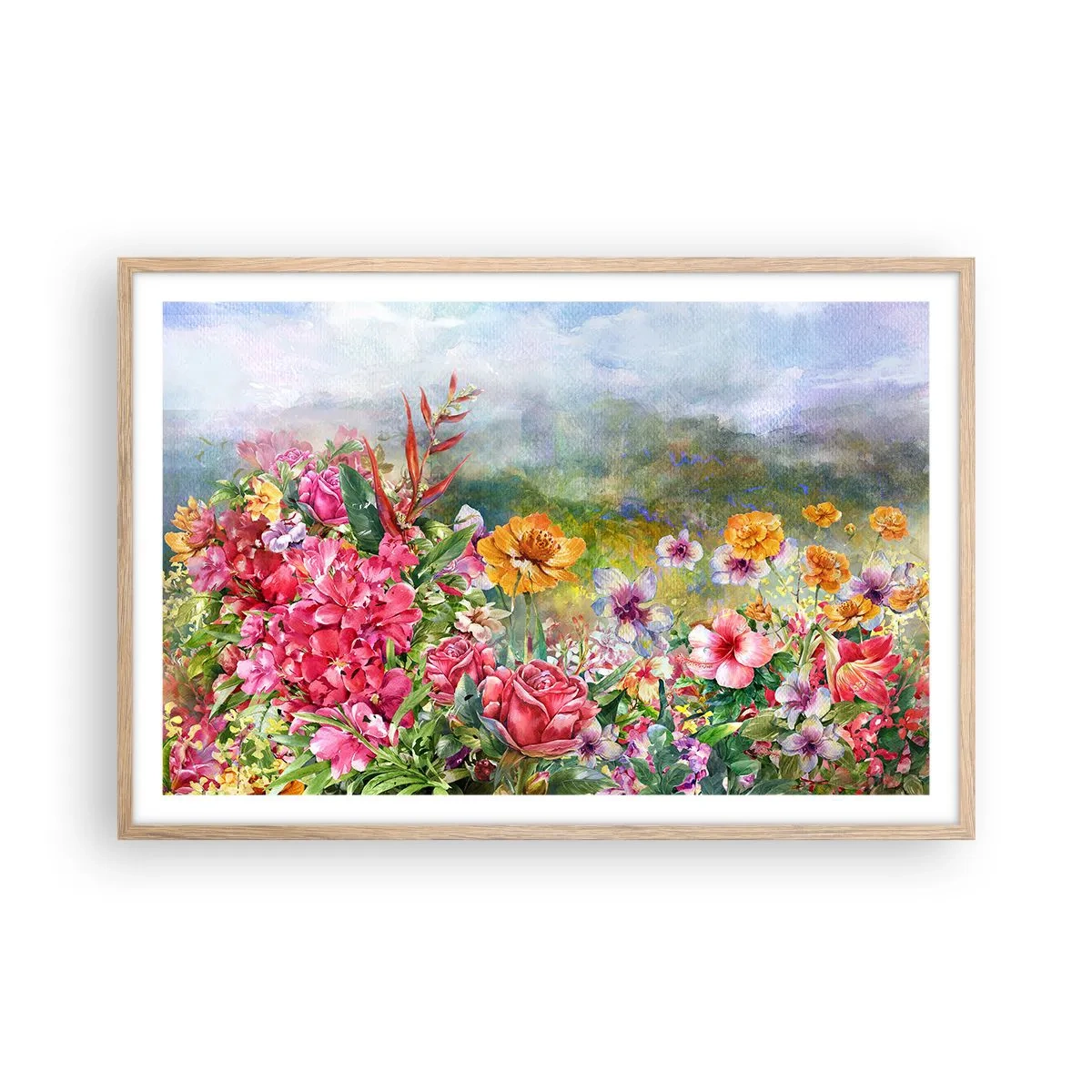 Poster in einem Rahmen aus heller Eiche - Ein Garten, der verrückt geworden ist - 91x61 cm