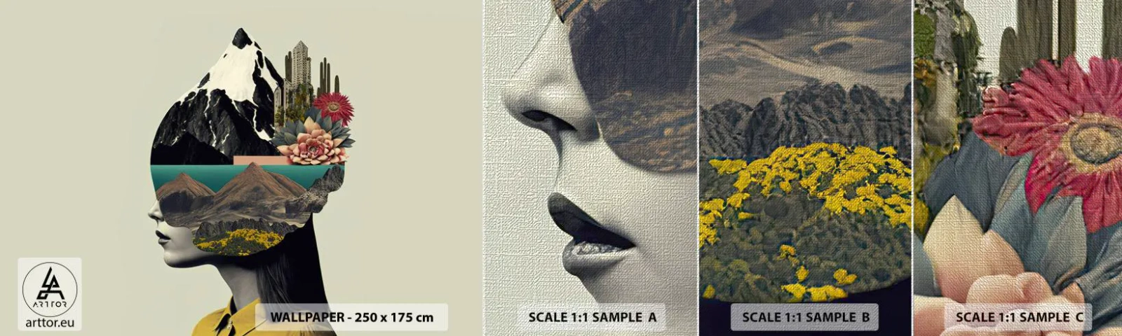 Fototapeten Muster Premium Canvas - Frau – bleibt immer ein Geheimnis - Berge, Geist, Kopf - 100x30 cm