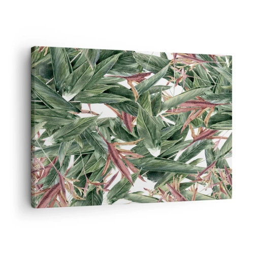 Bild auf Leinwand - Leinwandbild - Ein dekoratives Blattmotiv in Grün- und Burgundertönen auf hellem Hintergrund - 70x50cm - Smaragd-lila Dickicht - Moderne Wanddekoration für Wohnzimmer und Schlafzimmer ARTTOR
