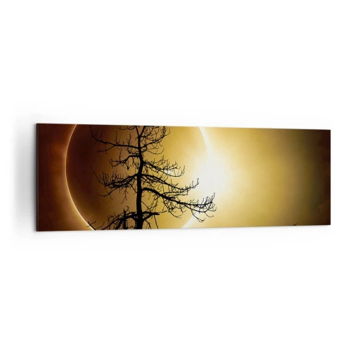 Bild auf Leinwand - Leinwandbild - Sonnenfinsternis mit einer Baumsilhouette im Vordergrund - 160x50cm - Totale Finsternis - Moderne Wanddekoration für Wohnzimmer und Schlafzimmer ARTTOR