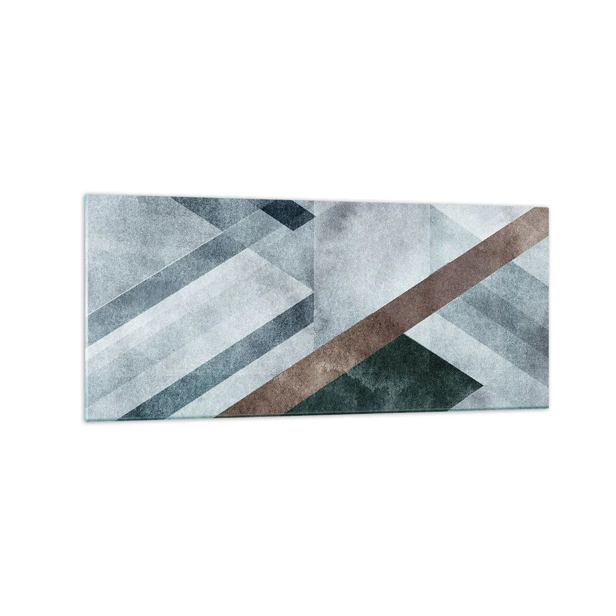 Glasbild - Bild auf glas - Geometrische Formen in kühlen Blau- und Brauntönen - 120x50cm - Anspruchsvolle Eleganz der Geometrie - Moderne Wanddekoration für Wohnzimmer und Schlafzimmer ARTTOR