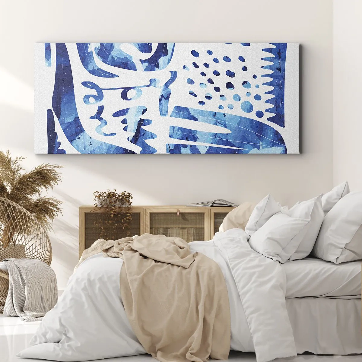 Bild auf Leinwand - Leinwandbild - Abstraktes Muster in Blautönen - 140x50cm - Zurück zu den Wurzeln - Moderne Wanddekoration für Wohnzimmer und Schlafzimmer ARTTOR