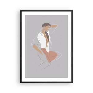 Poster in einem schwarzem Rahmen - Eine minimalistische Silhouette einer Frau auf grauem Hintergrund - 50x70cm - Umriss der Anmut - Moderne Wanddekoration für Wohnzimmer und Schlafzimmer ARTTOR