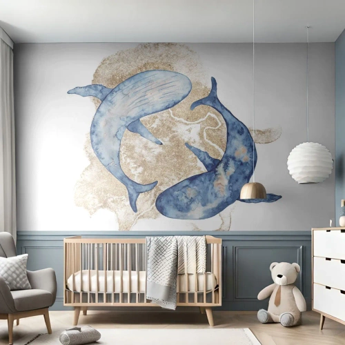 Fototapete Premium Sand - Freundschaft oder Liebe? - Delfine, Abstraktion, Stück - 250x175 cm