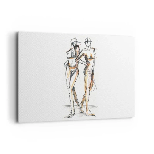 Bild auf Leinwand - Leinwandbild - Künstlerische Skizze von zwei Silhouetten auf weißem Hintergrund - 100x70cm - Studie der Gnade - Moderne Wanddekoration für Wohnzimmer und Schlafzimmer ARTTOR