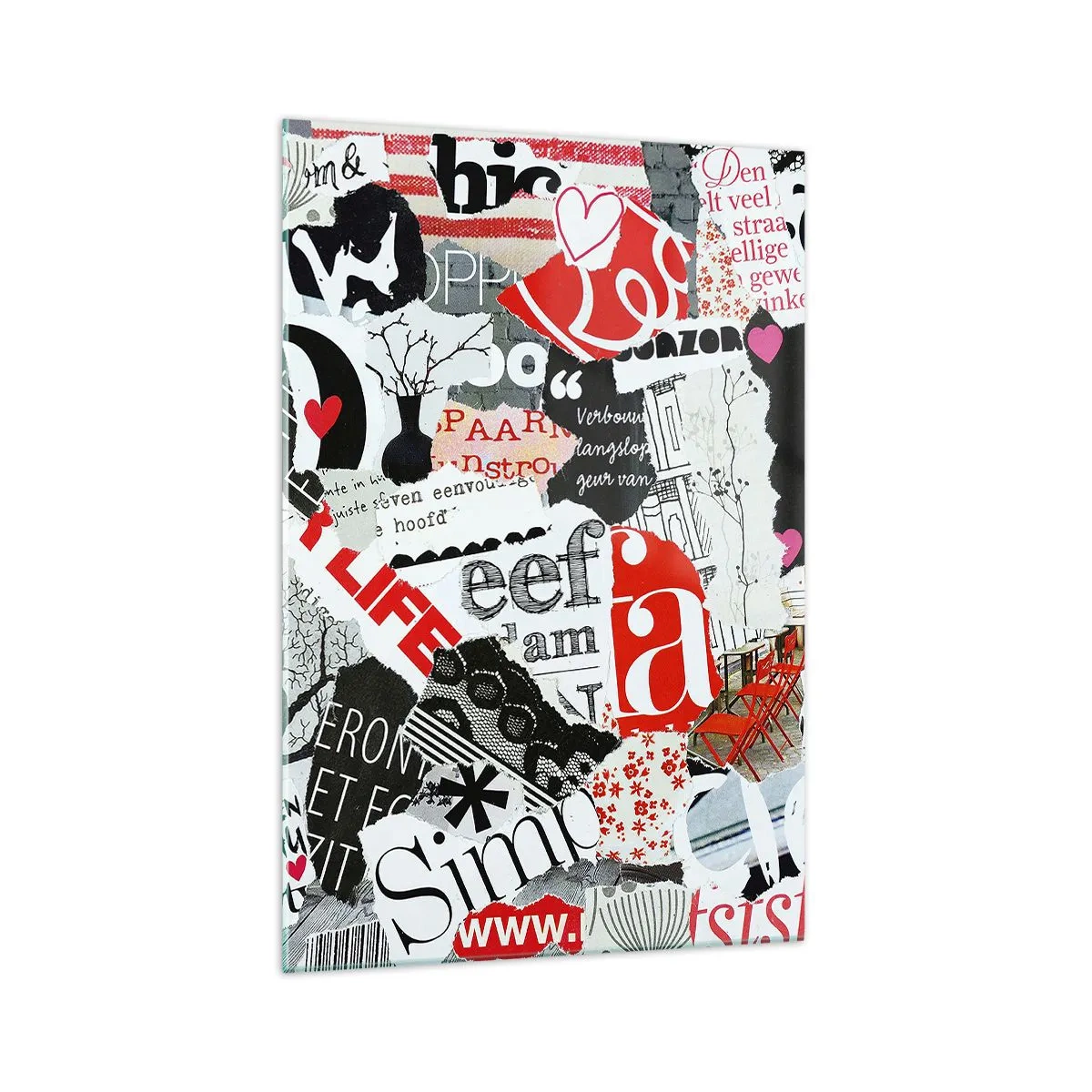 Glasbild - Bild auf glas - Eine bunte Collage mit Aufschriften, Herzen und Grafiken. - 70x100cm - Hipster-Collage - Moderne Wanddekoration für Wohnzimmer und Schlafzimmer ARTTOR