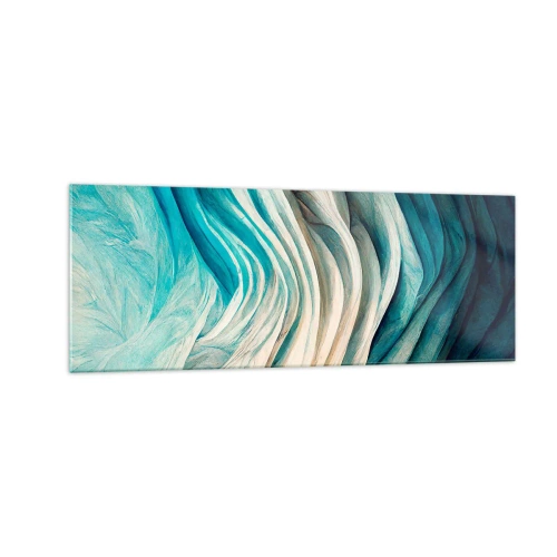 Glasbild - Bild auf glas - Dynamische Wellen in Blau- und Weißtönen - 140x50cm - Blaue Unersättlichkeit - Moderne Wanddekoration für Wohnzimmer und Schlafzimmer ARTTOR