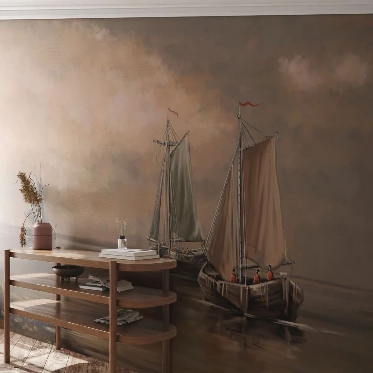 Fototapete Premium Canvas - Die Rückkehr der Matrosen - Landschaft, Fischerboot, Natur - 150x105 cm