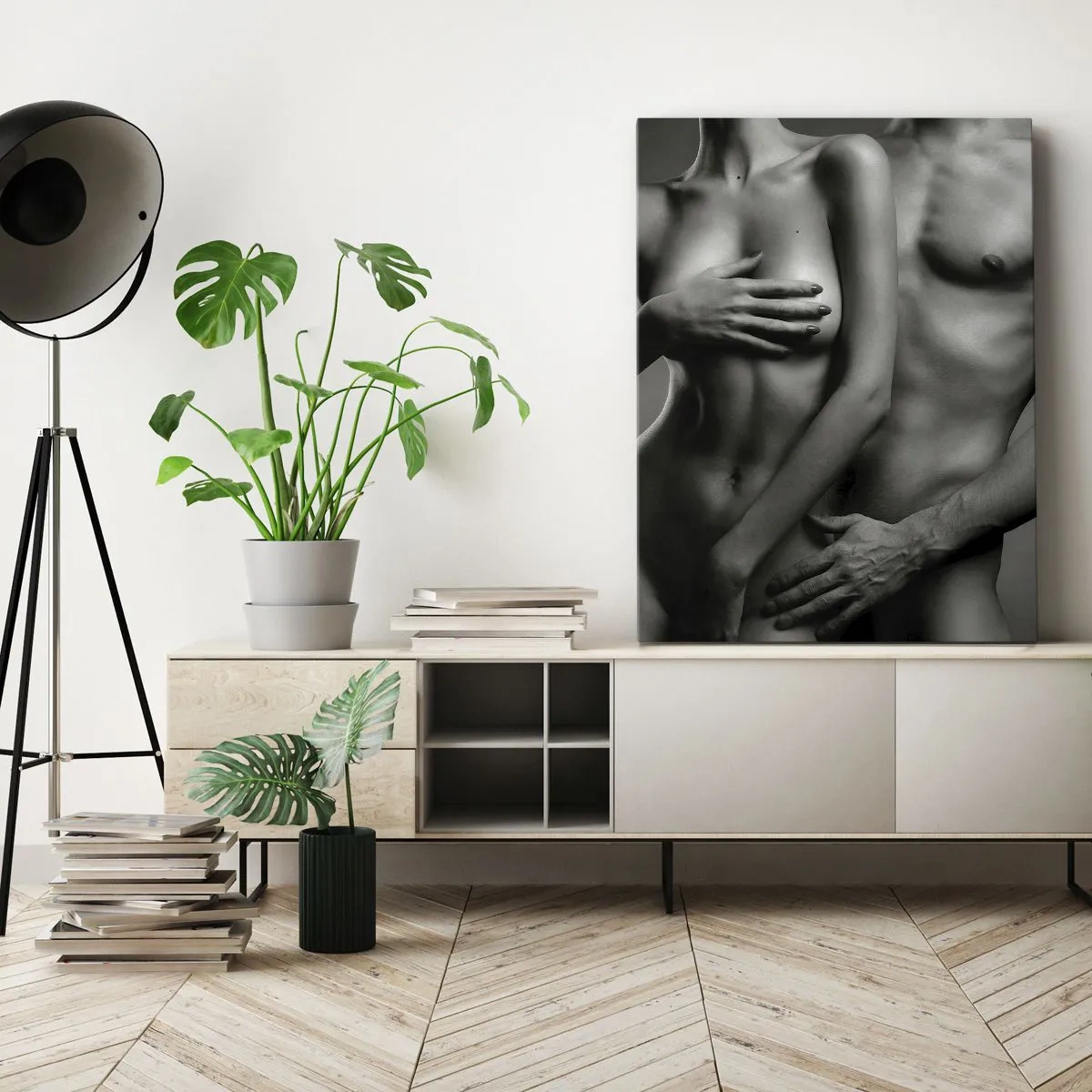 Bild auf Leinwand - Leinwandbild - Schwarz-weiße Darstellung weiblicher und männlicher Körper in künstlerischer Pose - 50x70cm - Adam und Ewa - Moderne Wanddekoration für Wohnzimmer und Schlafzimmer ARTTOR