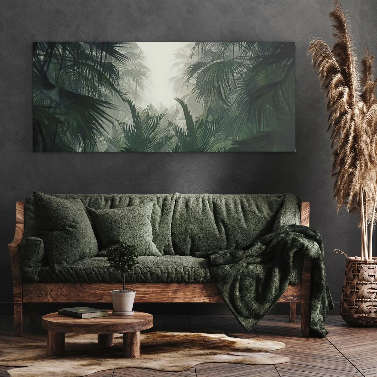 Bild auf Leinwand - Leinwandbild - Tropische Vegetation im dichten Regenwaldnebel - 140x50cm - Tropisches Geheimnis - Moderne Wanddekoration für Wohnzimmer und Schlafzimmer ARTTOR