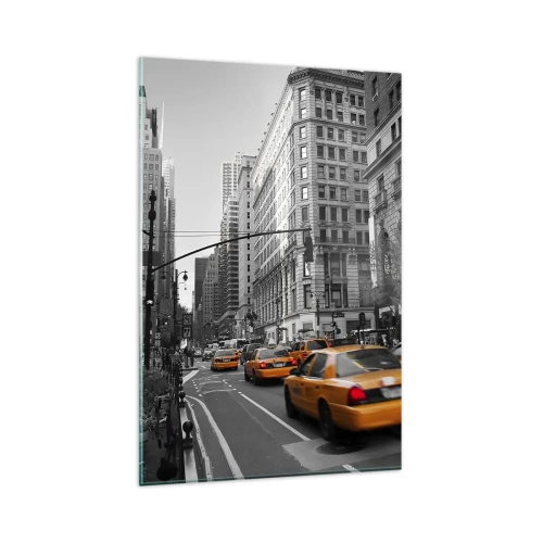 Glasbild - Bild auf glas - Gelbe Taxis auf den Straßen von New York - 80x120cm - Sonnen der Großstadt - Moderne Wanddekoration für Wohnzimmer und Schlafzimmer ARTTOR