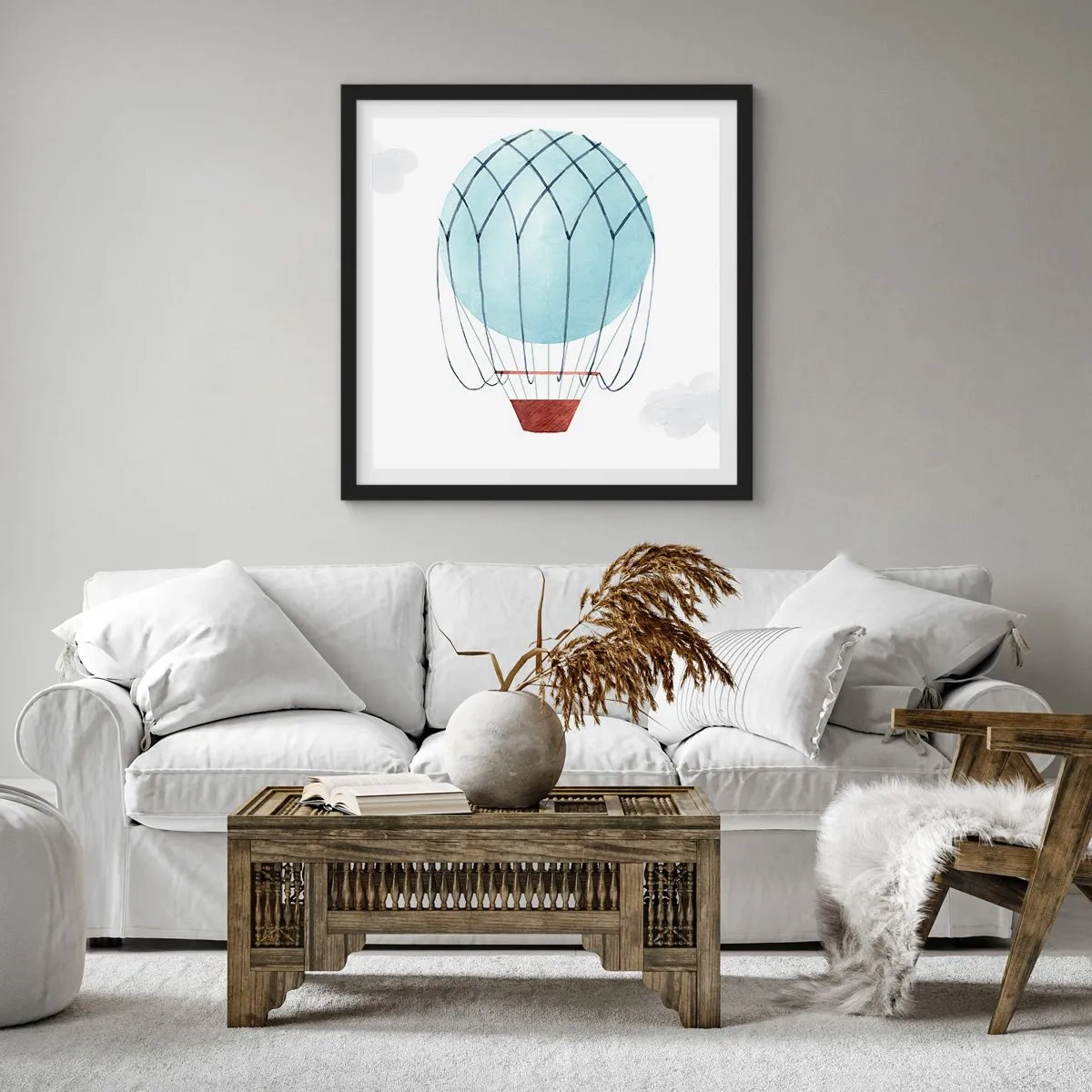 Poster in einem schwarzem Rahmen - Ganz in den Wolken - 50x50 cm