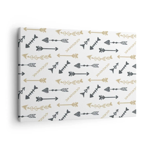 Bild auf Leinwand - Leinwandbild - Ein minimalistisches Muster mit Pfeilen in Beige- und Grautönen. - 70x50cm - Der Traum des Bogenschützen - Moderne Wanddekoration für Wohnzimmer und Schlafzimmer ARTTOR