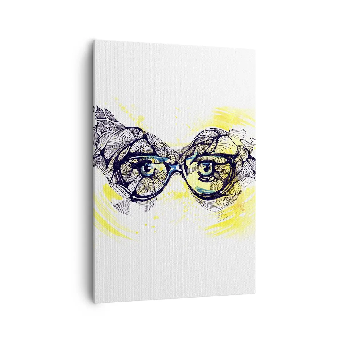 Bild auf Leinwand - Leinwandbild - Künstlerische Grafik einer Brille mit ausdrucksstarken Augen - 70x100cm - Durch blaue Brille - Moderne Wanddekoration für Wohnzimmer und Schlafzimmer ARTTOR