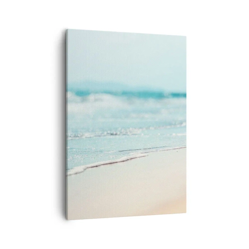 Bild auf Leinwand - Leinwandbild - Sanfte Meereswellen an einem Sandstrand - 50x70cm - Hitze und Lärm - Moderne Wanddekoration für Wohnzimmer und Schlafzimmer ARTTOR