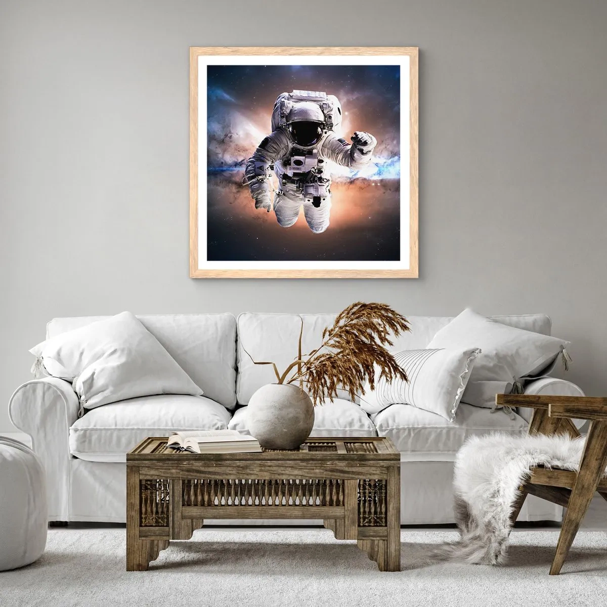 Poster in einem Rahmen aus heller Eiche - Grüße aus dem Weltall - 40x40 cm