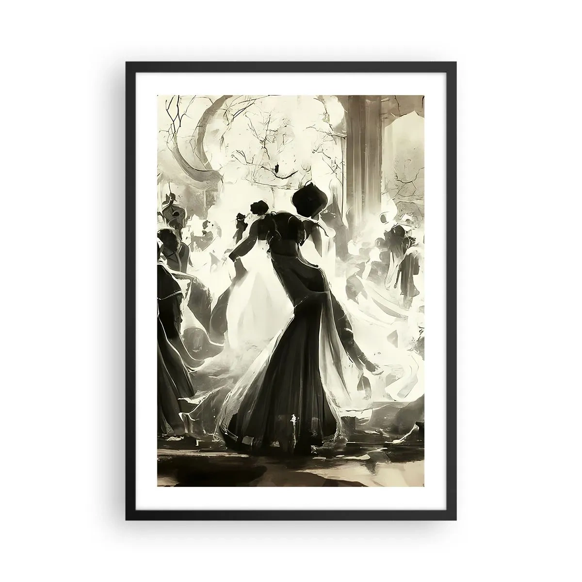 Poster in einem schwarzem Rahmen - Ein eleganter Ball in Schwarz und Weiß - 50x70cm - Die große Maskerade - Moderne Wanddekoration für Wohnzimmer und Schlafzimmer ARTTOR