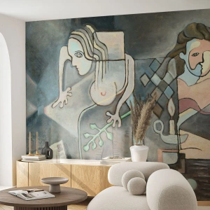 Fototapete Premium Canvas - Abstrakte Figuren in einer symbolischen Komposition mit tiefer Bedeutung - 100x70cm - Mosaik aus Geist und Materie - Moderne Wanddekoration für Wohnzimmer und Schlafzimmer ARTTOR