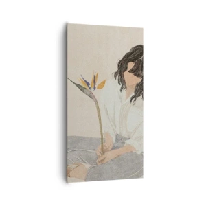 Bild auf Leinwand - Leinwandbild - Porträt mit einer exotischen Blume - 65x120 cm