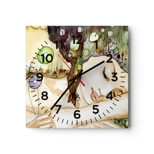 Wanduhr - Glasuhr - Ein smaragd-violetter Traum - 40x40 cm