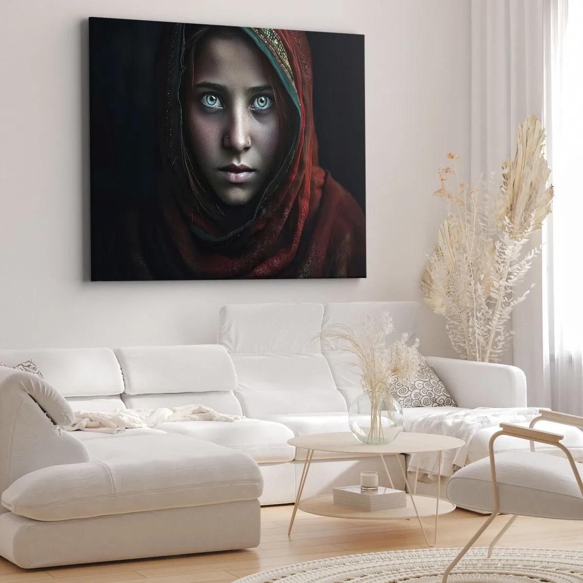 Bild auf Leinwand - Leinwandbild - Porträt einer Frau mit intensivem Blick in warmen Farben - 70x50cm - Prinzessin aus dem Osten - Moderne Wanddekoration für Wohnzimmer und Schlafzimmer ARTTOR