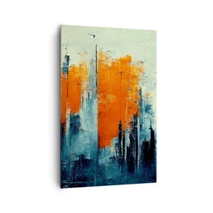 Bild auf Leinwand - Leinwandbild - Abstrakte Stadtlandschaft in Orange- und Blautönen - 80x120cm - Moderne Landschaft - Moderne Wanddekoration für Wohnzimmer und Schlafzimmer ARTTOR