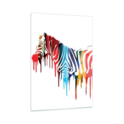 Glasbild - Bild auf glas - Ein buntes Zebra in abstrakter Form mit tropfendem Farbeffekt. - 50x70cm - Nicht nur schwarz-weiß - Moderne Wanddekoration für Wohnzimmer und Schlafzimmer ARTTOR