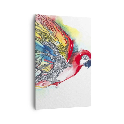 Bild auf Leinwand - Leinwandbild - Ein bunter Papagei im Flug mit abstrakten Mustern auf seinen Flügeln. - 80x120cm - Leben Sie bunt - Moderne Wanddekoration für Wohnzimmer und Schlafzimmer ARTTOR