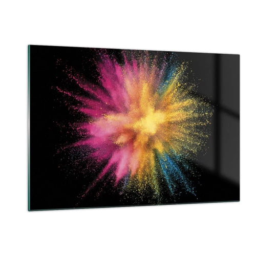 Glasbild - Bild auf glas - Bunte Pulverexplosion auf schwarzem Hintergrund - 120x80cm - Die Geburt der Farben - Moderne Wanddekoration für Wohnzimmer und Schlafzimmer ARTTOR