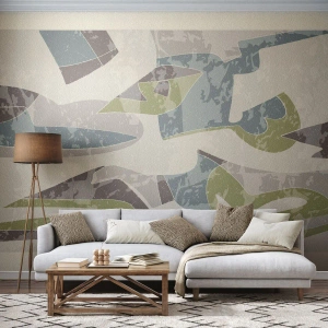 Fototapete Premium Sand - Komposition hinter dem Glas - Formen, Abstraktion, Pastell - 350x256 cm