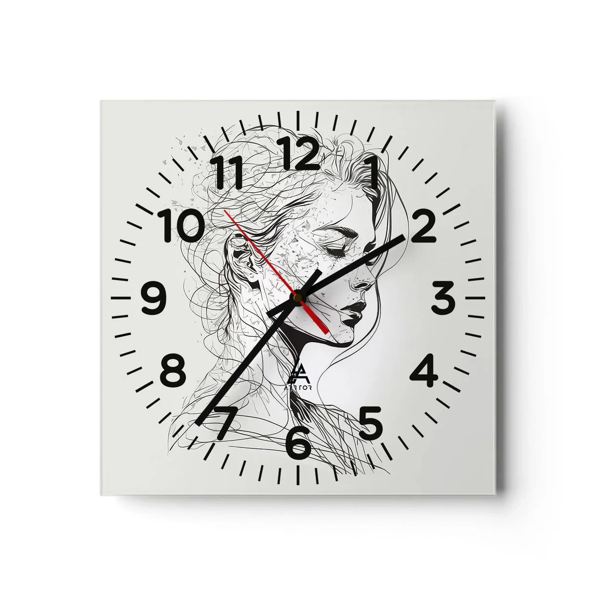 Wanduhr - Glasuhr - Porträt im Gedanken - 40x40 cm