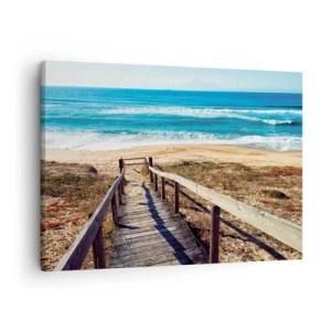 Bild auf Leinwand - Leinwandbild - Holzweg zum Strand - 70x50cm - Lauf! - Moderne Wanddekoration für Wohnzimmer und Schlafzimmer ARTTOR