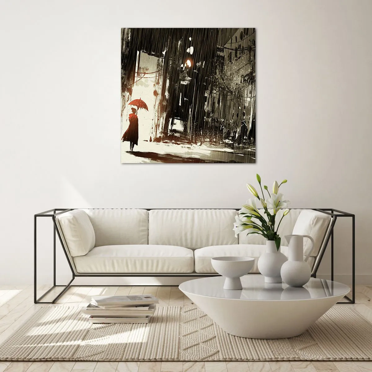 Glasbild - Bild auf glas - Die Poesie des roten Regenschirms - 40x40 cm