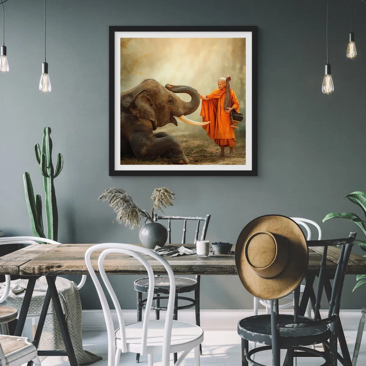 Poster in einem schwarzem Rahmen - Treffen unterwegs - 60x60 cm