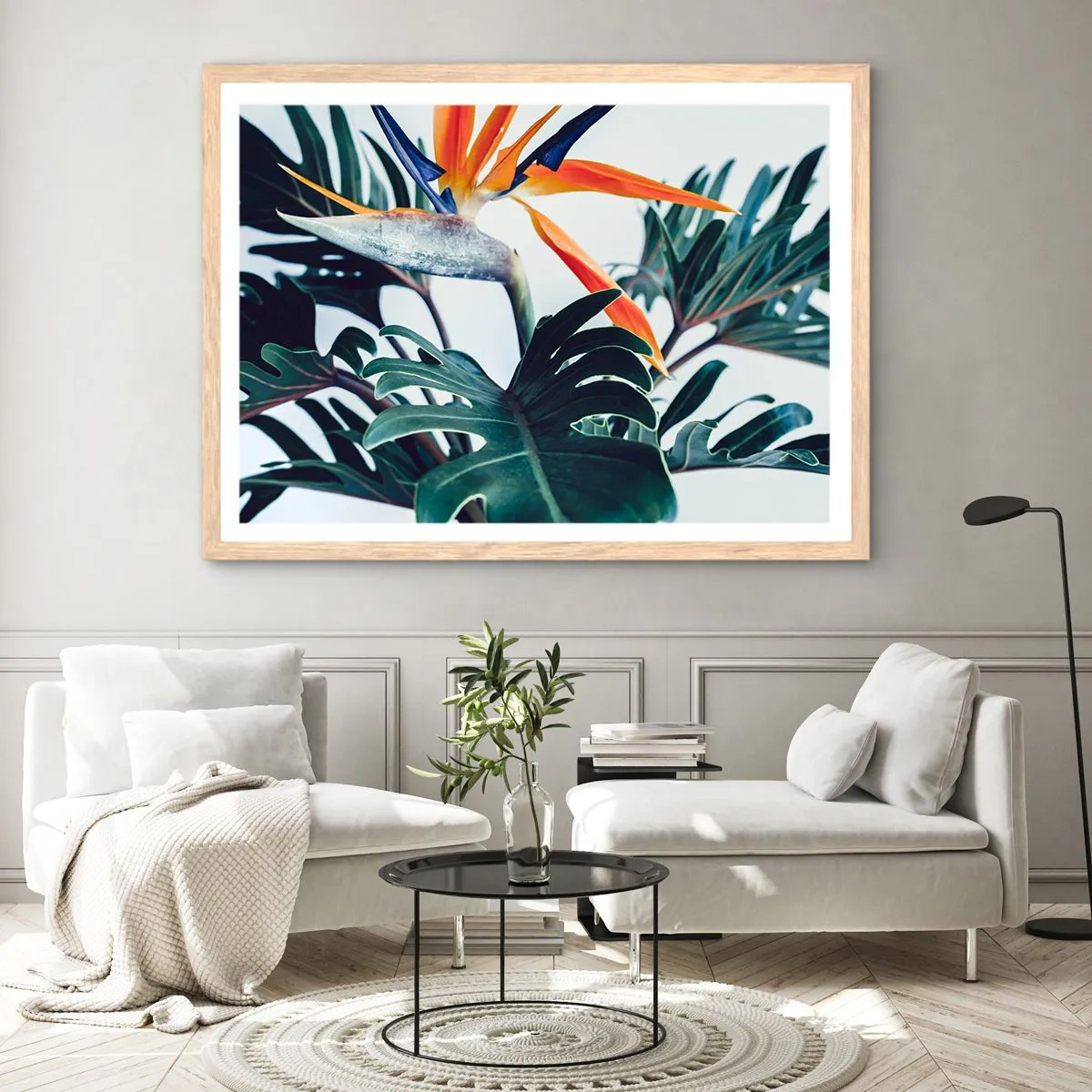Poster in einem Rahmen aus heller Eiche - Vogelbusch - 70x50 cm