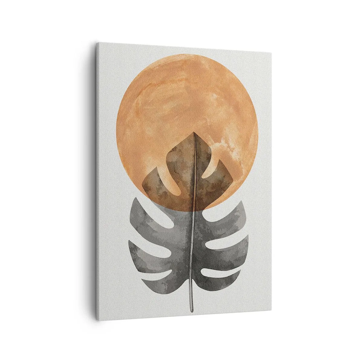 Bild auf Leinwand - Leinwandbild - Monstera-Blatt und goldener Kreis auf hellem Hintergrund - 50x70cm - Immer die Sonne - Moderne Wanddekoration für Wohnzimmer und Schlafzimmer ARTTOR