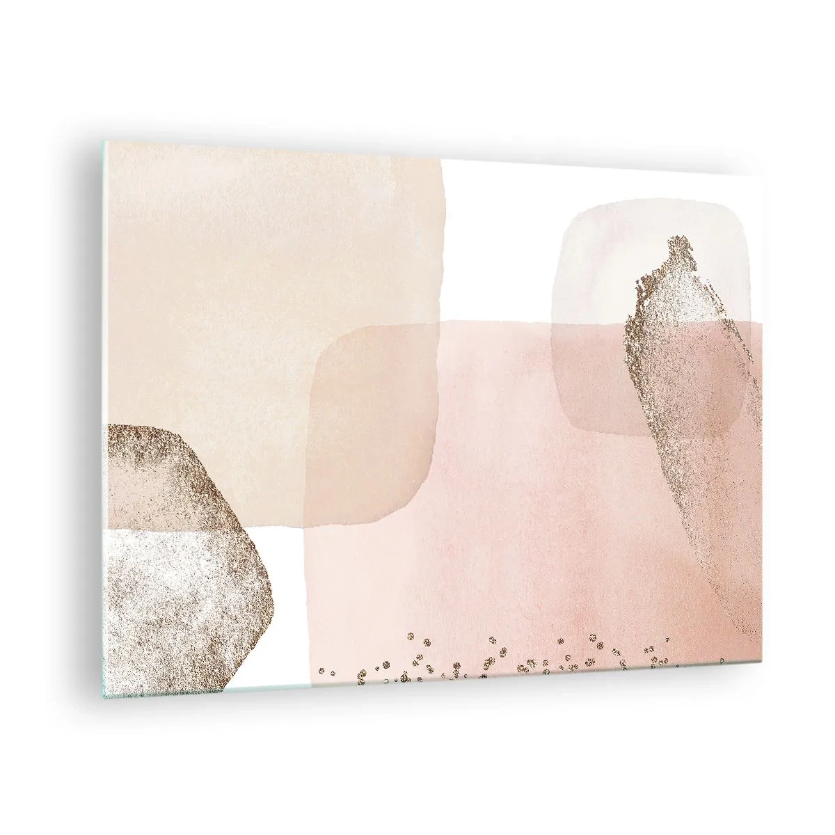 Glasbild - Bild auf glas - Eine abstrakte Komposition in Rosa-, Beige- und Goldtönen. - 70x50cm - Ein Blick durch die Farbe - Moderne Wanddekoration für Wohnzimmer und Schlafzimmer ARTTOR
